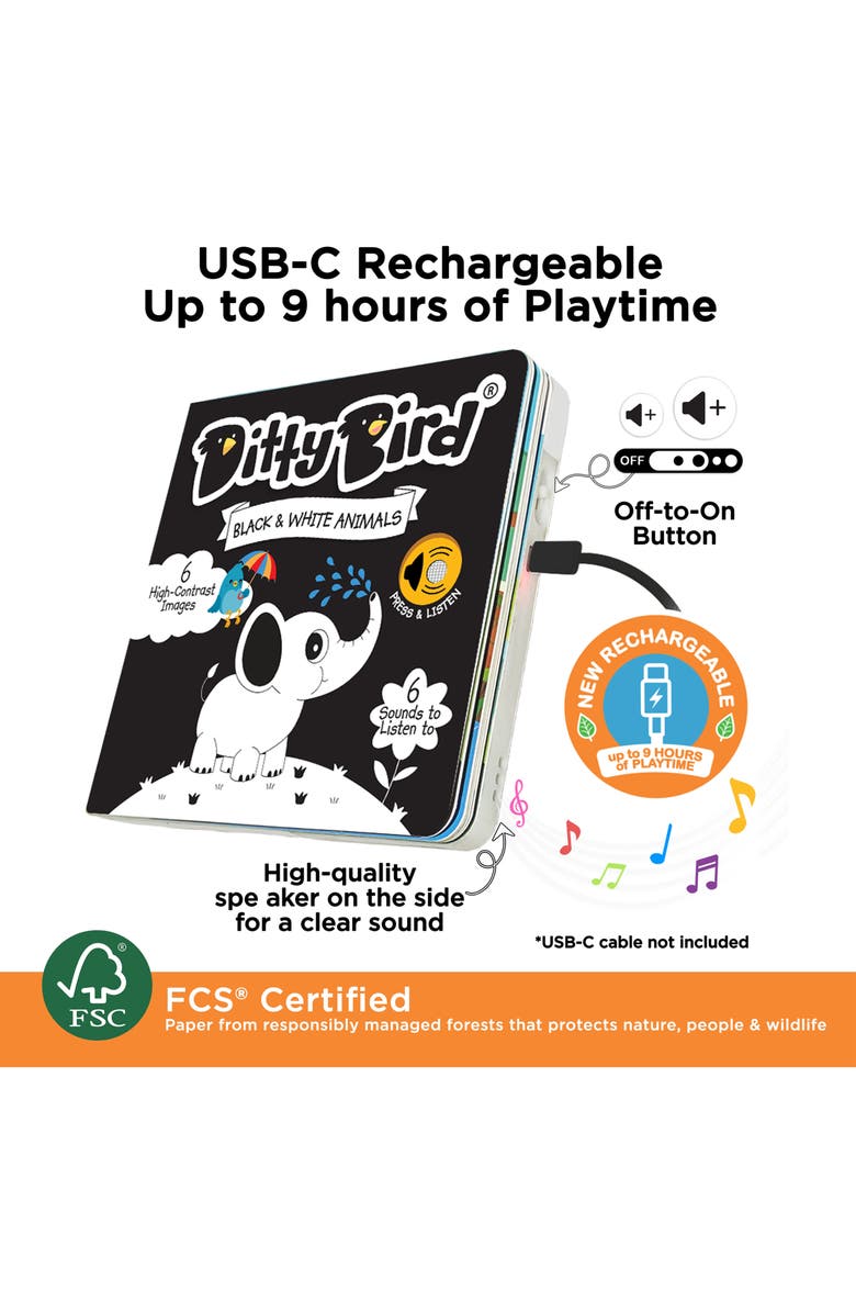 Ditty Bird Kids' Interactive Sensory White & Black Sound Book, Alternate, color, Black