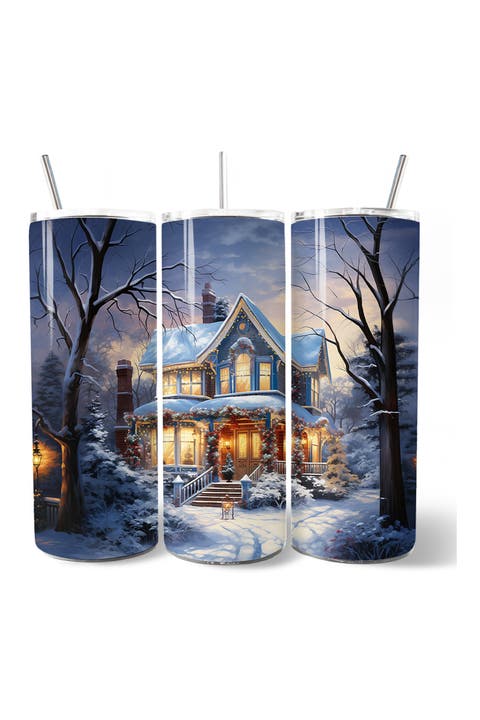 Snowy Cottage Glow Christmas Tumbler