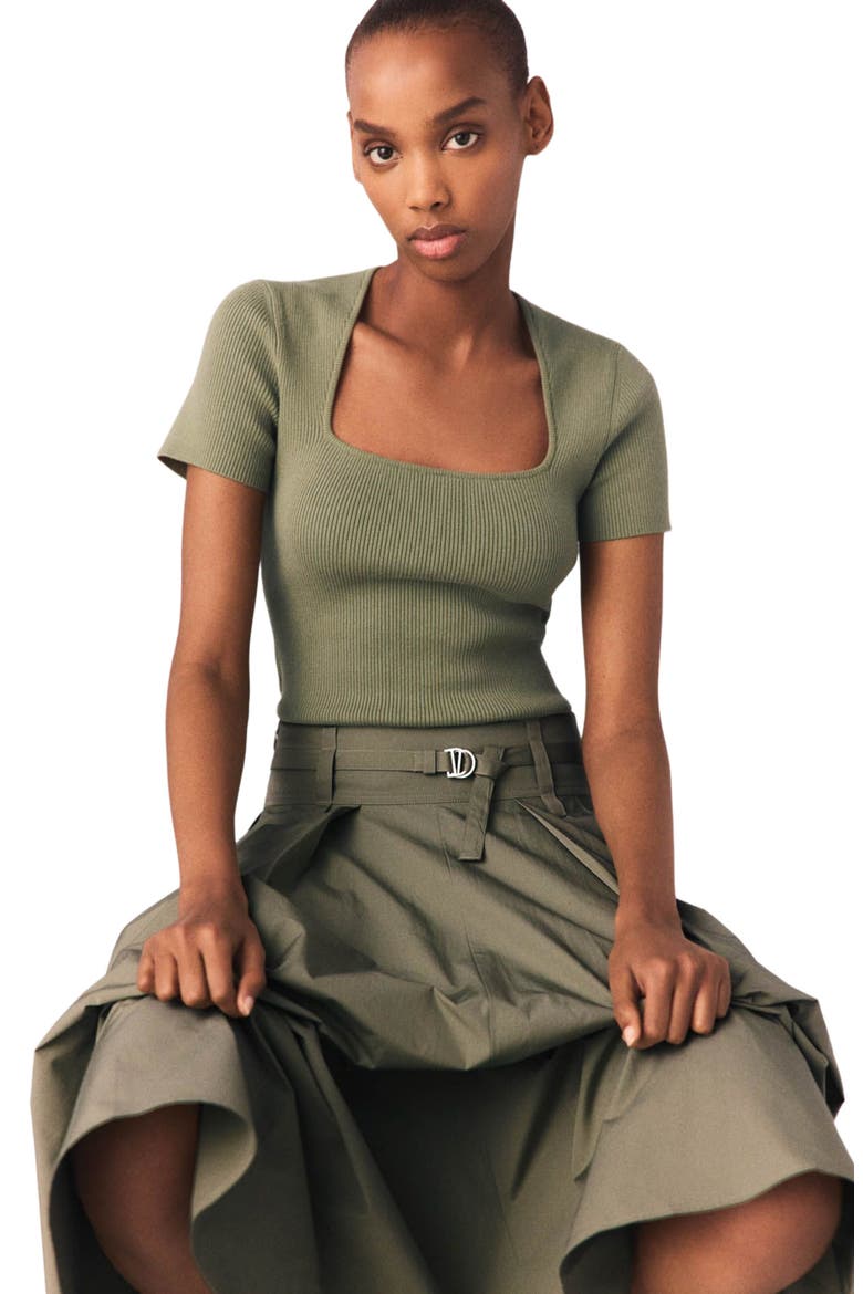 Square-neck ribbed sweater, Alternate, color, Khaki