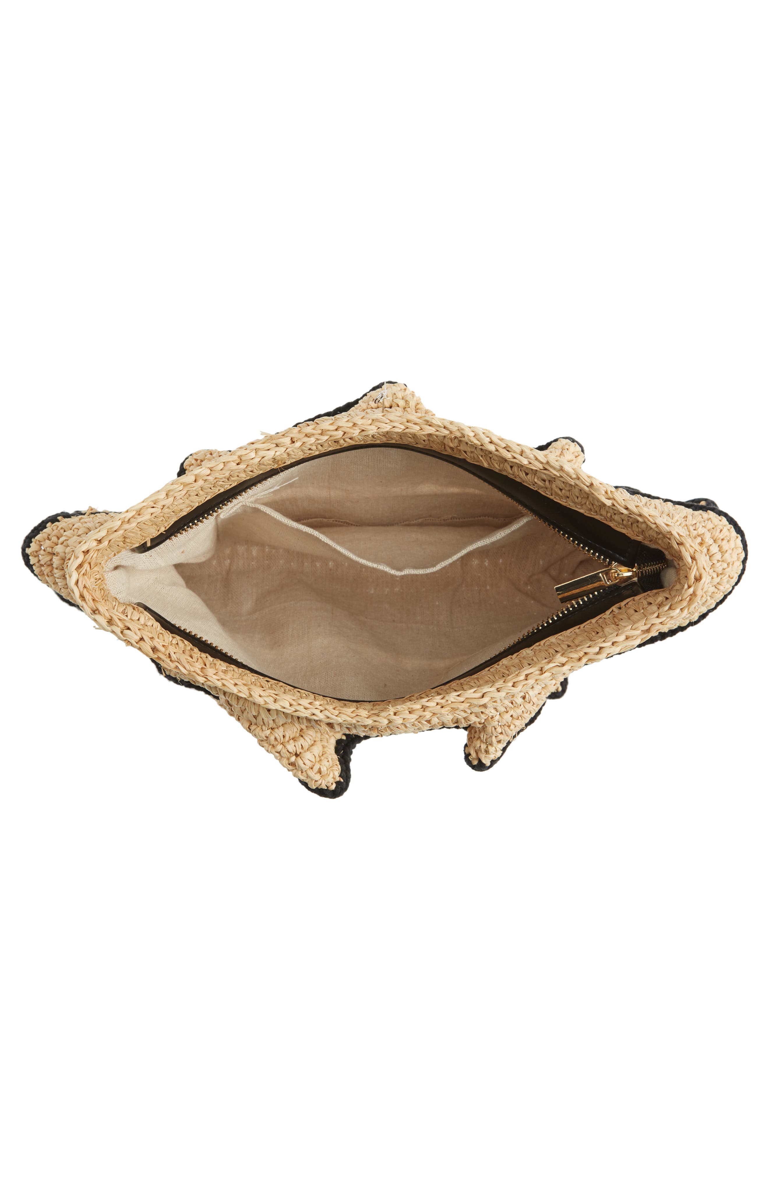 BTB Los Angeles Joey Ruffle Raffia Clutch, Alternate, color, 