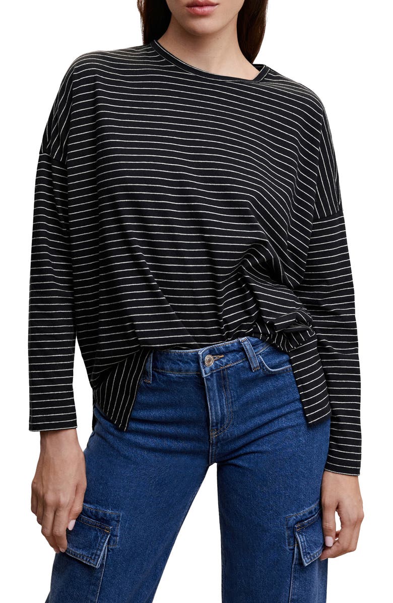 MANGO Stripe Long Sleeve Cotton & Linen T-Shirt, Main, color,