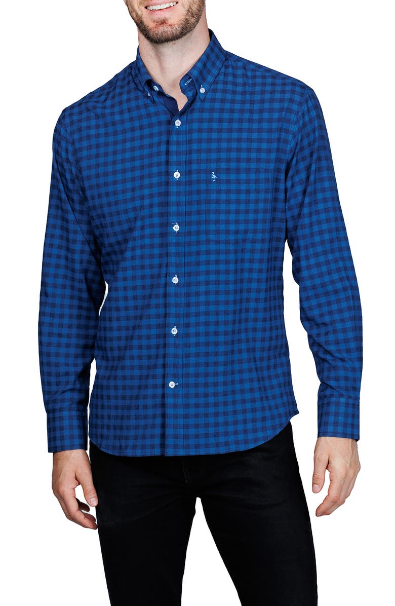 TailorByrd Classic Fit Gingham Print Performance Button-Down Shirt, Main, color, Blue