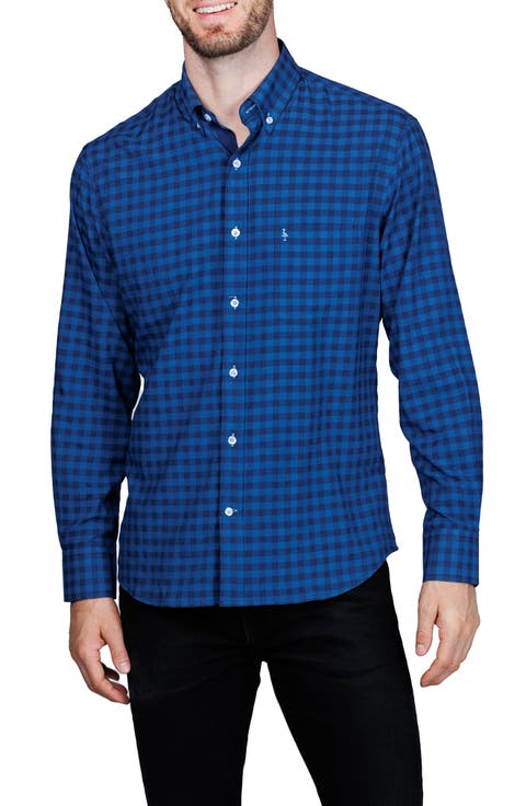 Classic Fit Gingham Print Performance Button-Down Shirt