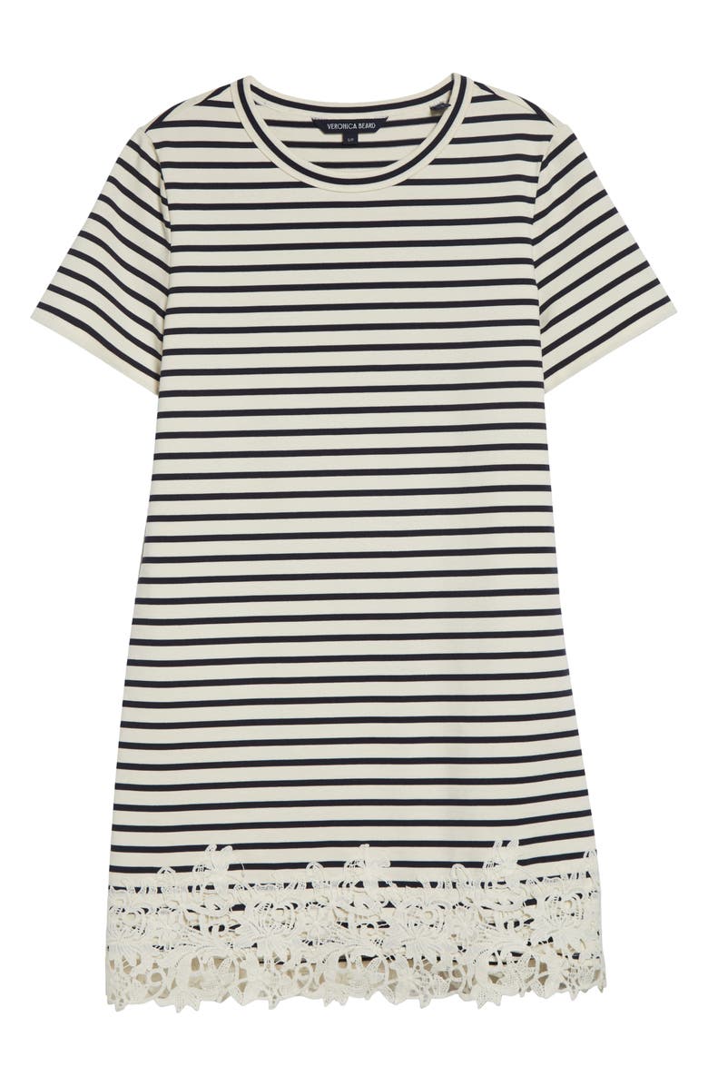 Veronica Beard Rhue Embroidered Hem T-Shirt Dress, Alternate, color, Dove Navy Stripe