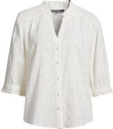 Wit & Wisdom Ruffle Collar Eyelet Button-Up Shirt