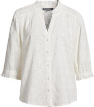 Wit & Wisdom Ruffle Collar Eyelet Button-Up Shirt