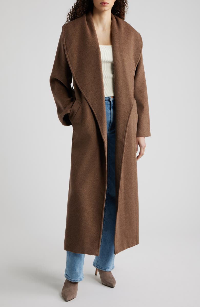 HOUSE OF CB Cocoon Wool Blend Shawl Collar Coat, Alternate, color, Brown