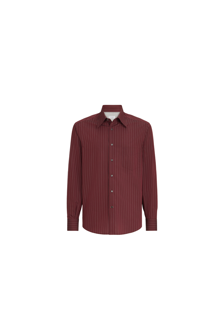 Double pinstripe cotton shirt with Italian collar and chest pocket, Alternate, color, Burgundy