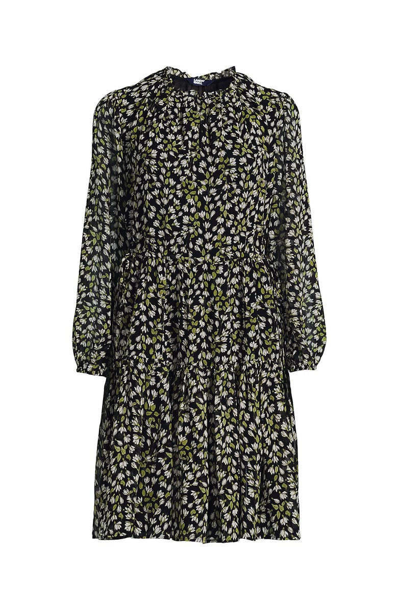 Lands' End Chiffon Above the Knee Adjustable Dress, Alternate, color, Black Mini Bloom Floral
