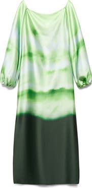 MANGO Tie Dye Off the Shoulder Long Sleeve Maxi Dress