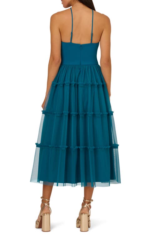 ADRIANNA PAPELL ADRIANNA PAPELL MIXED MEDIA TIERED COCKTAIL MIDI DRESS