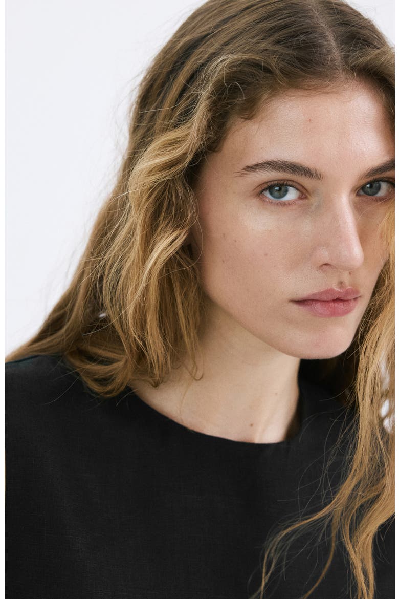Linen Crop Top, Alternate, color, BLACK