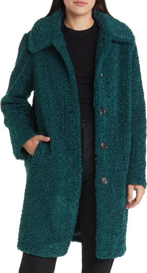 Sam Edelman Women s Longline Teddy Fleece Coat Green Long Coats