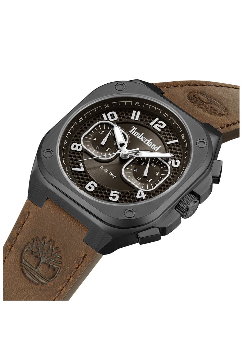 Mackinac Multifunction Chronograph Leather Strap Watch, 44mm x 25mm, Alternate, color, BROWN