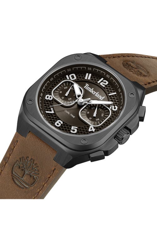 Timberland Mackinac Multifunction Chronograph Leather Strap Watch, 44mm X 25mm In Brown