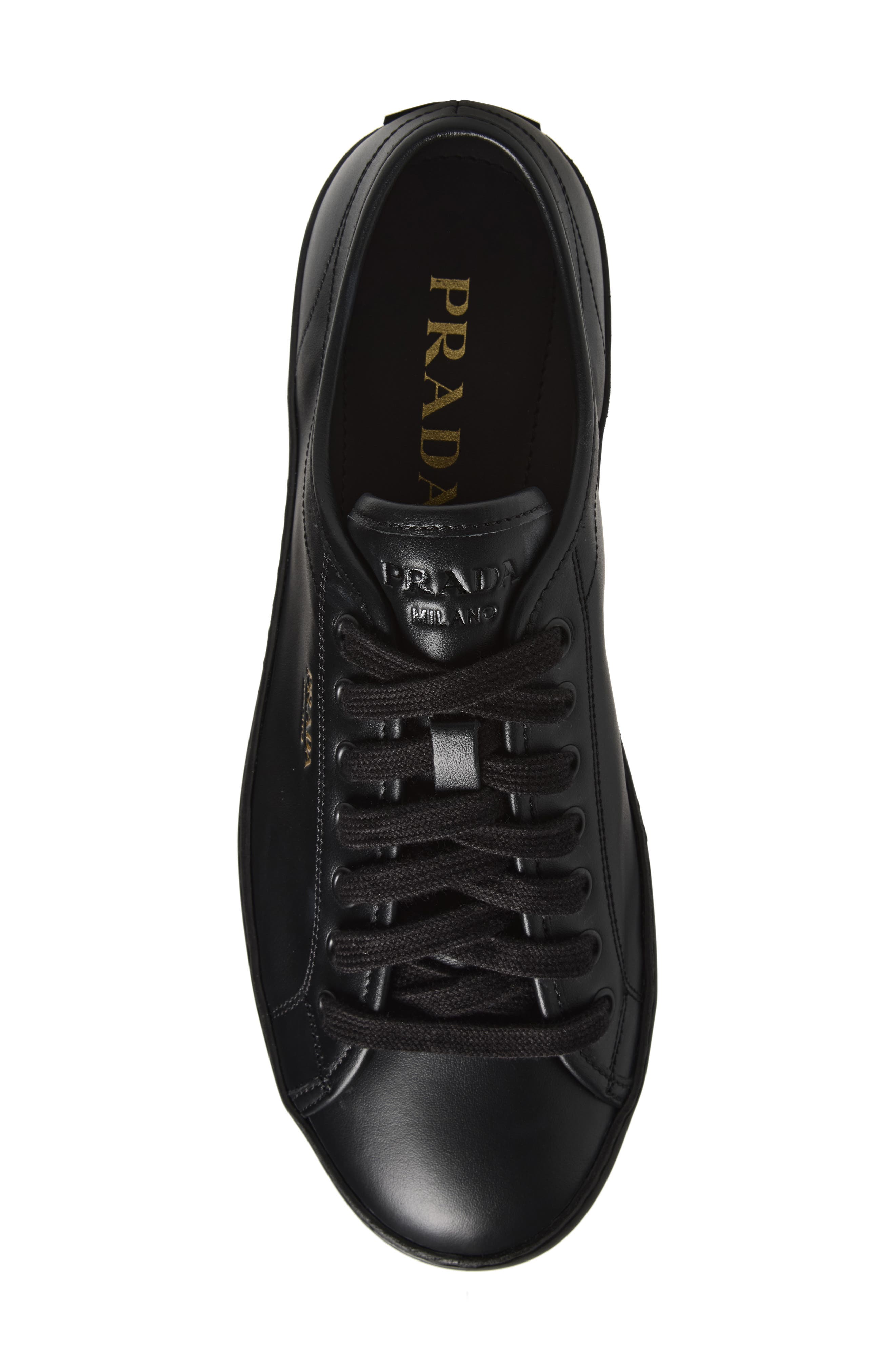 Prada Smooth Sneaker, Alternate, color, Nero