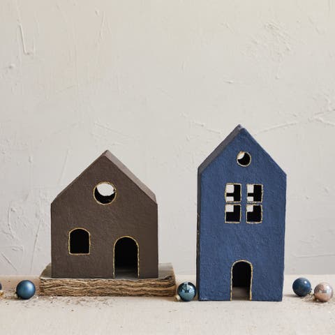 Paper Mache House, Brown & Gold