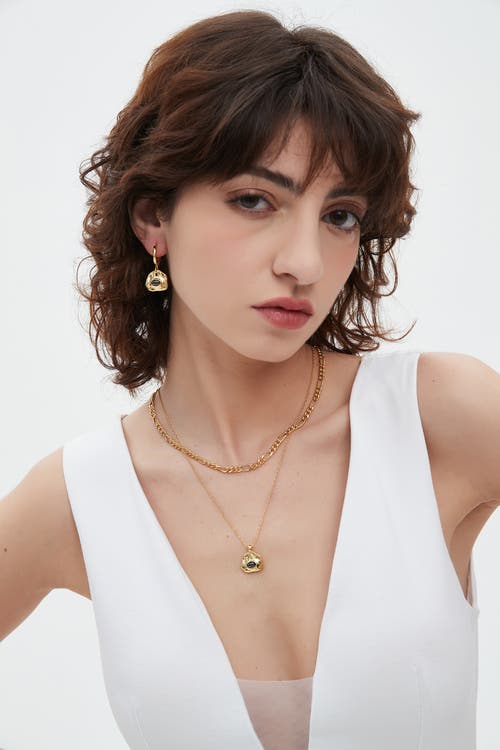 Classicharms Aria Gemstone Pendant Necklace And Figaro Chain Layering Set In Gold