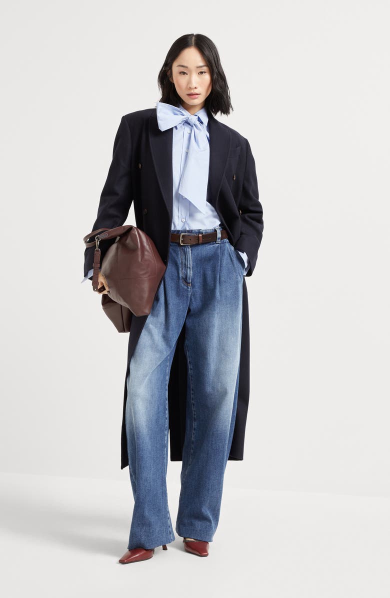 Brunello Cucinelli Lightweight wool fabric overcoat, Alternate, color, Night