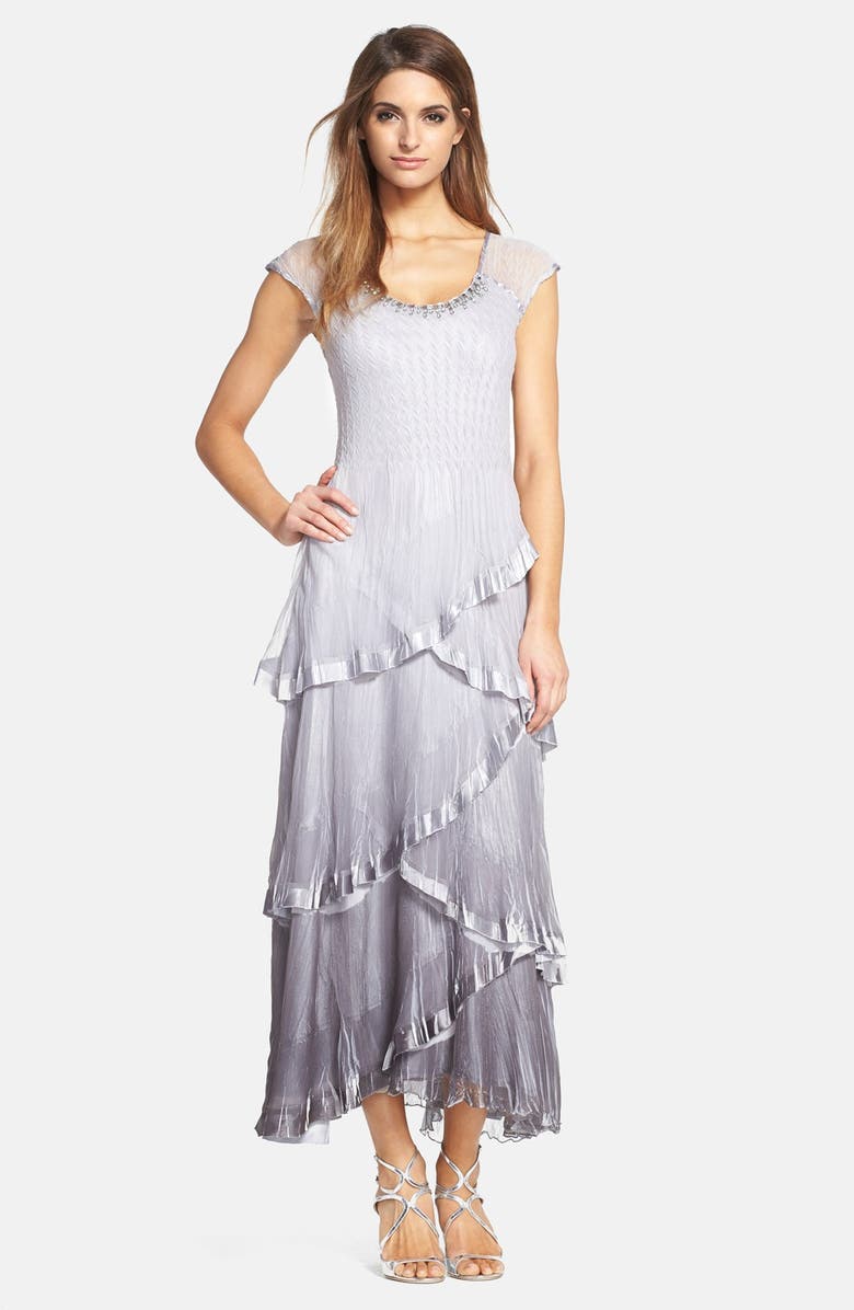 Black by Komarov Embellished Tiered Chiffon A-Line Dress, Main, color,