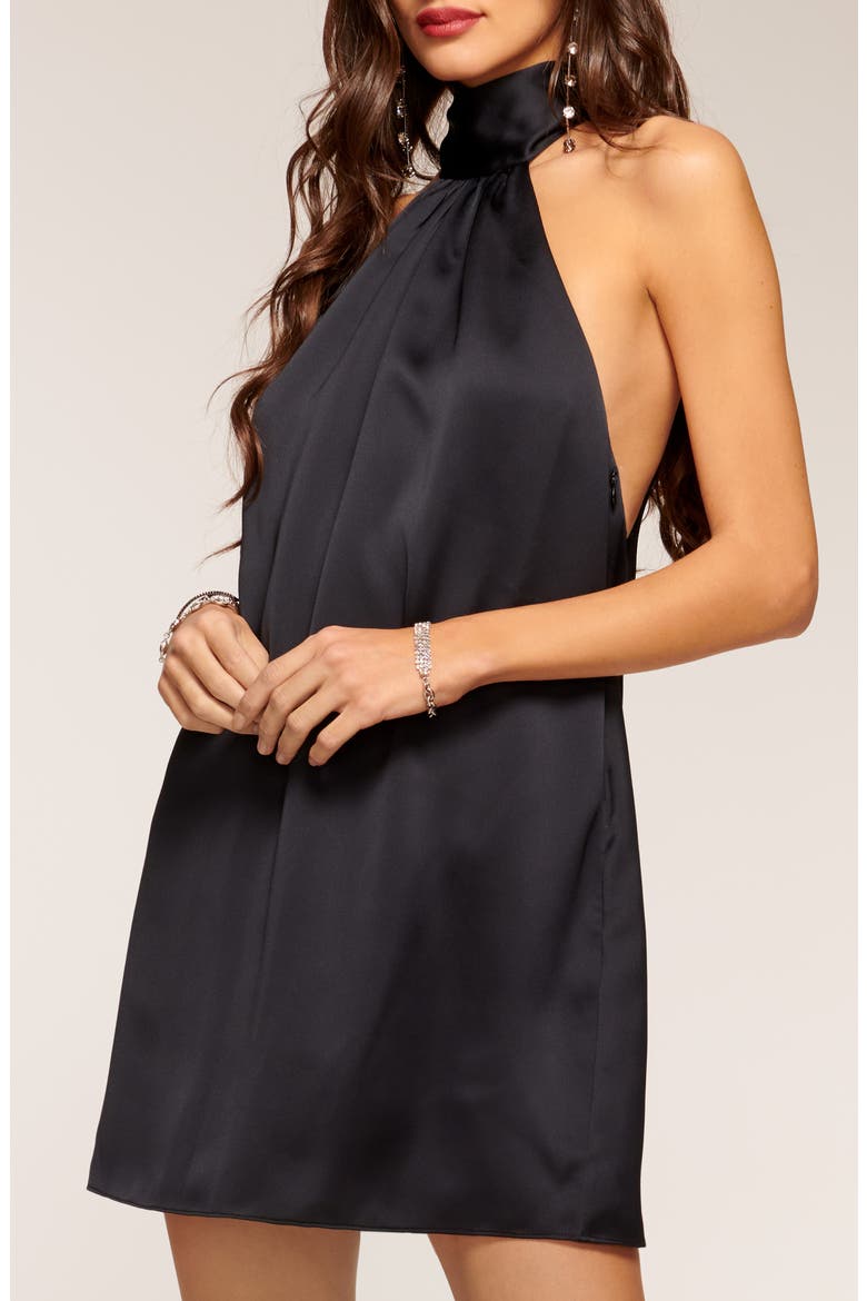 Sam Halter A-Line Satin Minidress, Alternate, color, BLACK