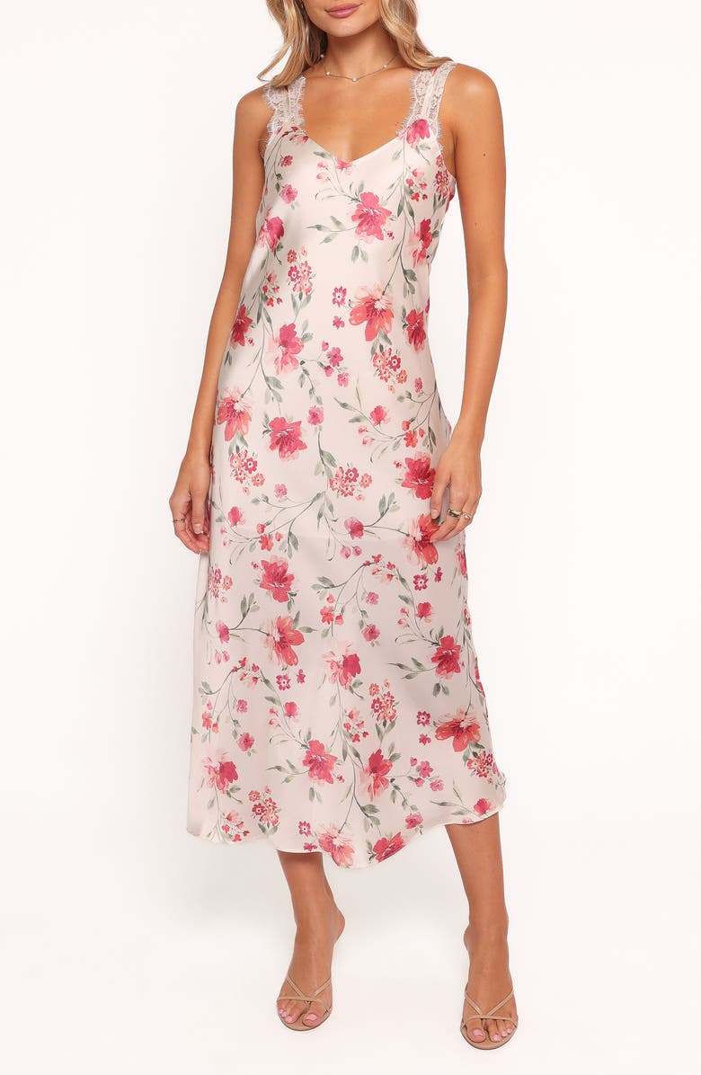 Petal & Pup Bennett Floral Satin Slipdress, Main, color, Cameo Floral