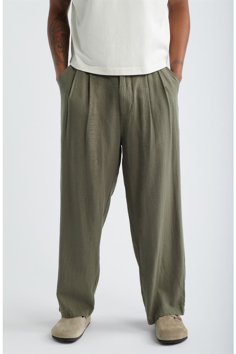 Foster Pleated Linen Blend Pants, Main, color, SMOKEY OLIVE