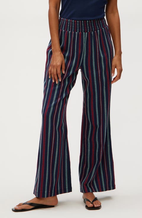 Sita Embroidered Stripe Cotton Wide Leg Pants