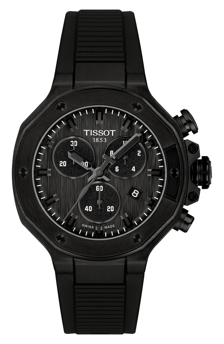 Tissot T-Race Chronograph Silicone Strap Watch, 38mm, Main, color, Black