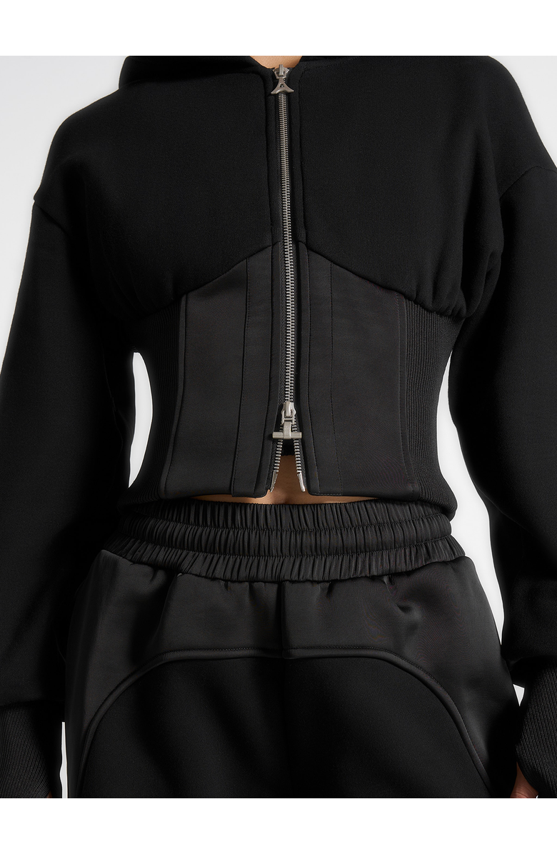Manière De Voir Brune Corset Jersey And Satin Zip Hoodie, Alternate, color, Black