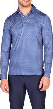TailorByrd Golf Club Print Long Sleeve Performance Quarter Zip Polo