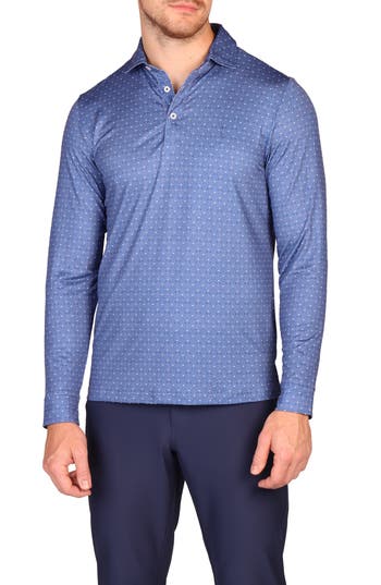 Tailorbyrd Golf Club Print Long Sleeve Performance Quarter Zip Polo In Blue
