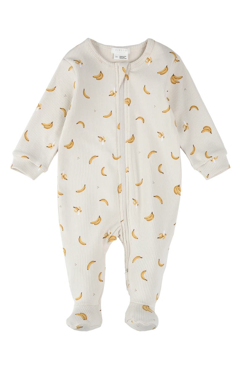 Banana Print Cotton Rib One-Piece Footed Pajamas