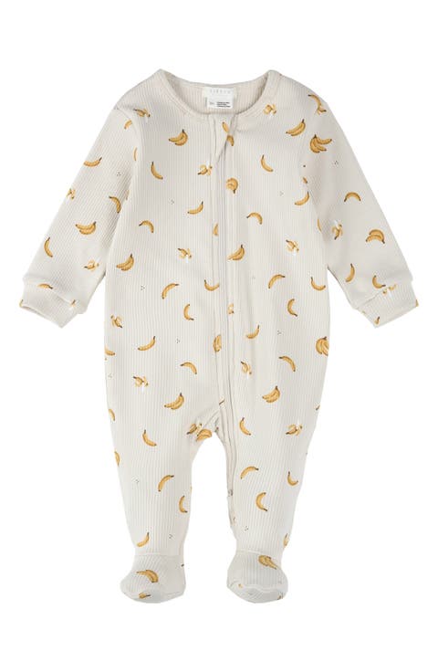 Banana Print Cotton Rib One-Piece Footed Pajamas (Baby)