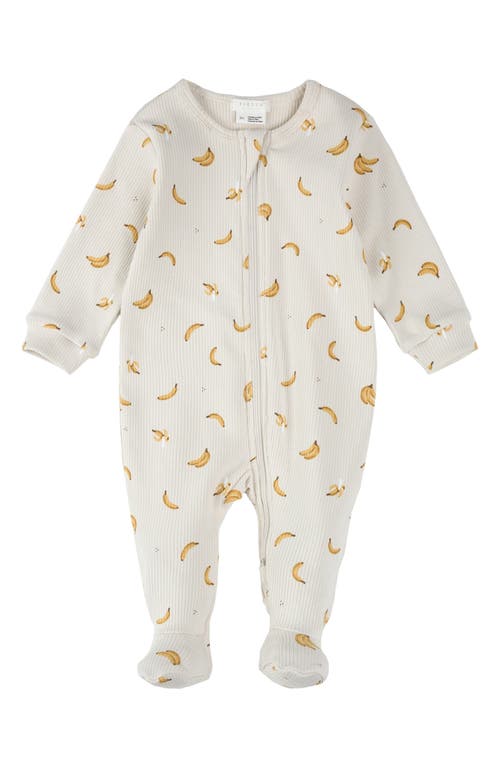 Firsts By Petit Lem Banana Print Cotton Rib One-piece Footed Pajamas