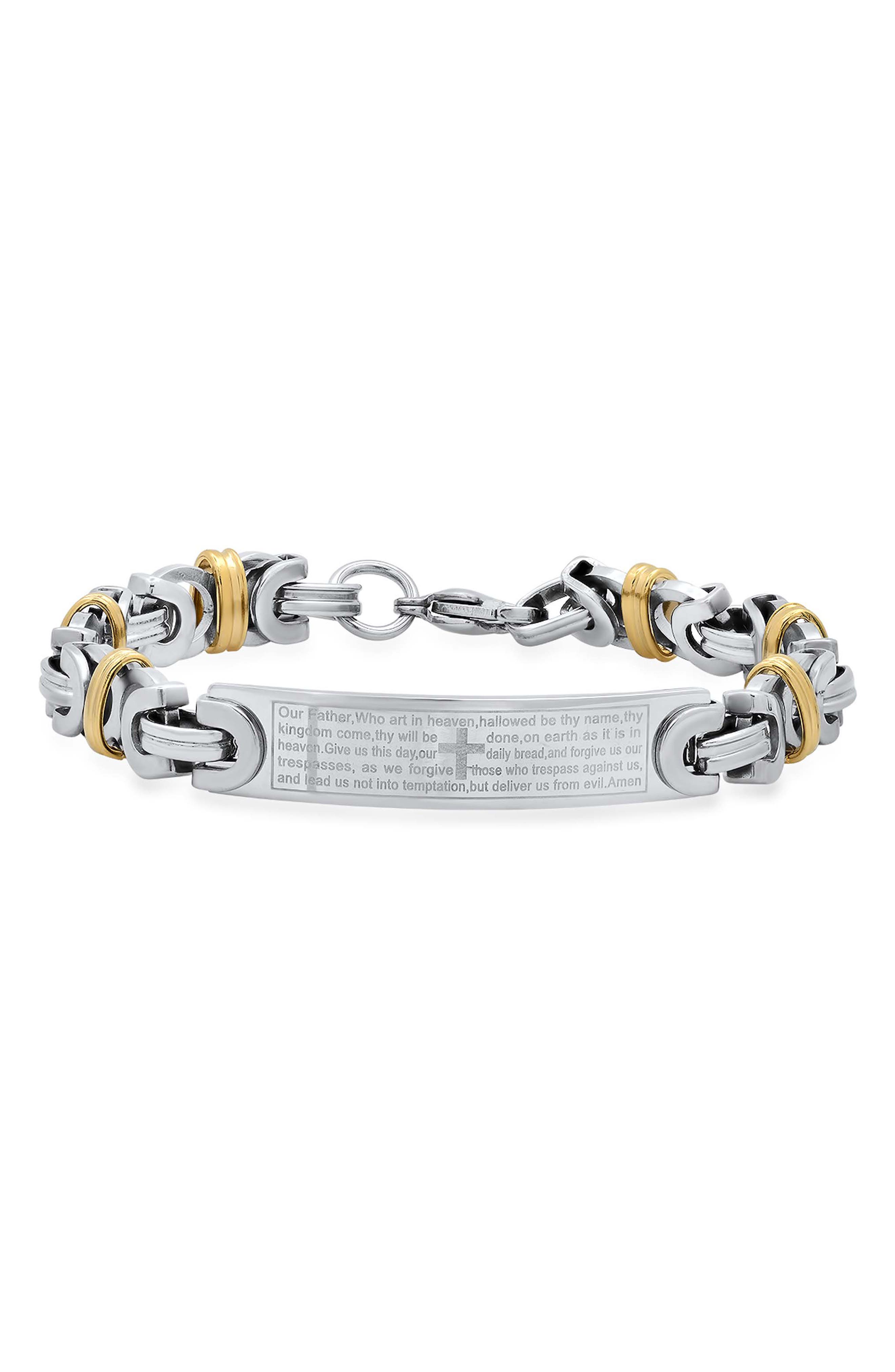 Men's Two-Tone Lord's Prayer Bar Bracelet