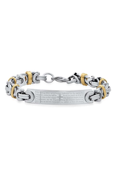 Men's Two-Tone Lord's Prayer Bar Bracelet
