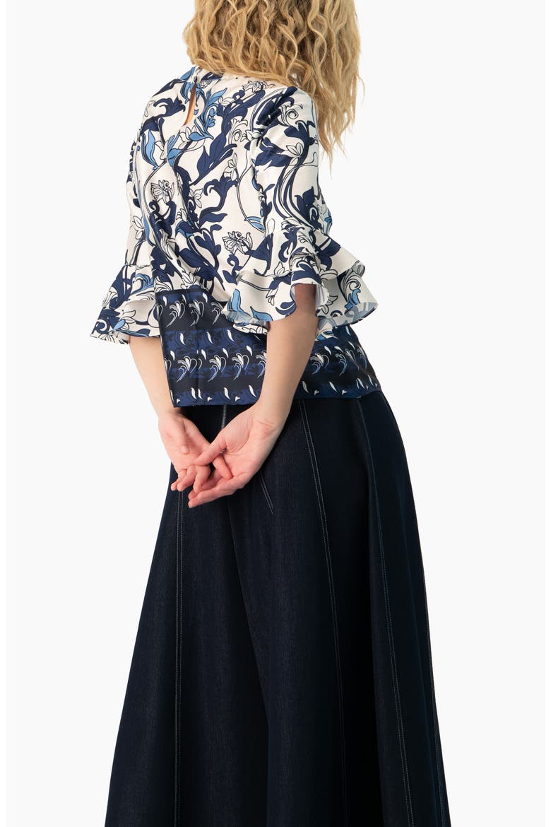 Floral Blouse with Sleeve Ruffles, Alternate, color, Multicolor-Blue