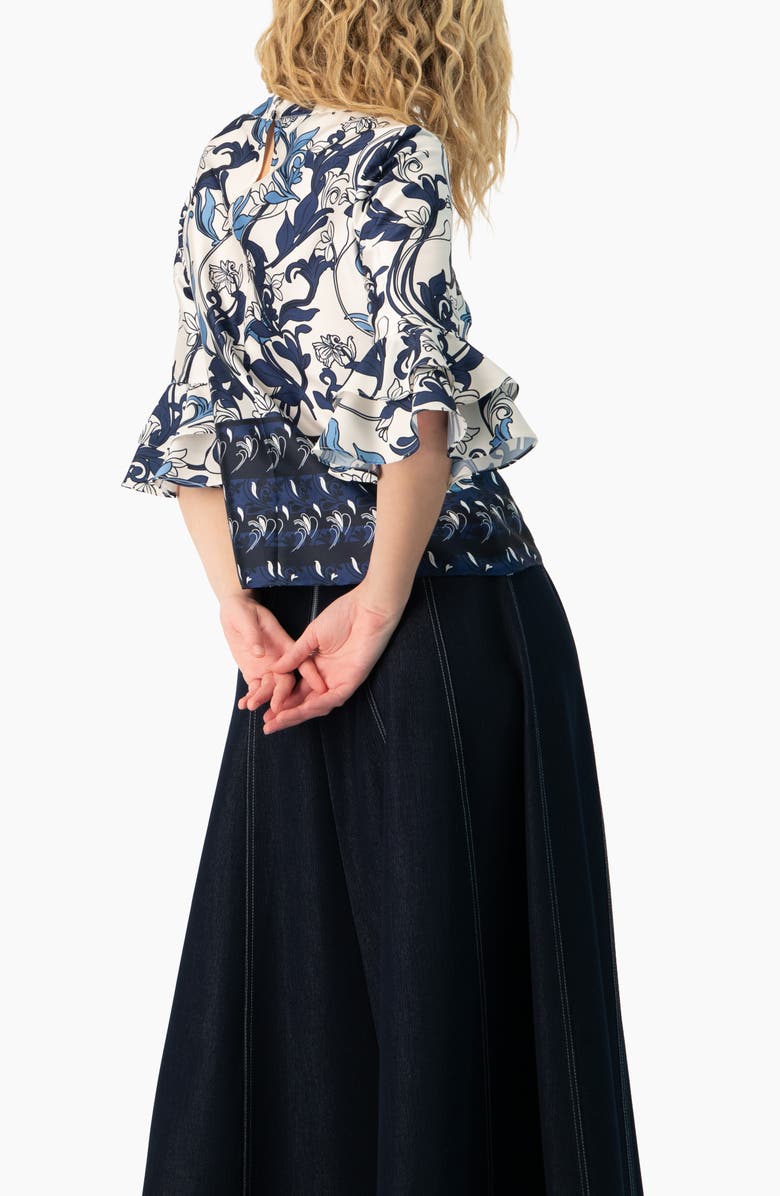 IVONNE Floral Blouse with Sleeve Ruffles, Alternate, color, Multicolor-Blue