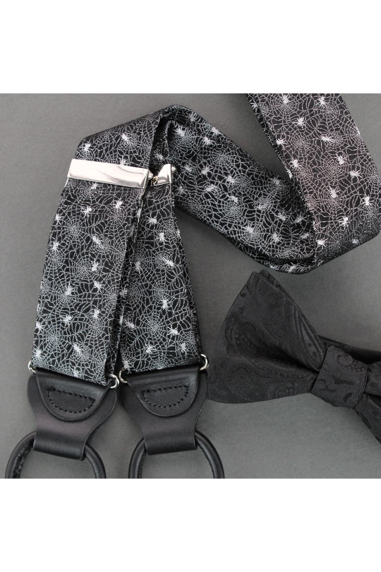 Venom Spider Web Motif Novelty Silk Button End Suspenders, Alternate, color, Black