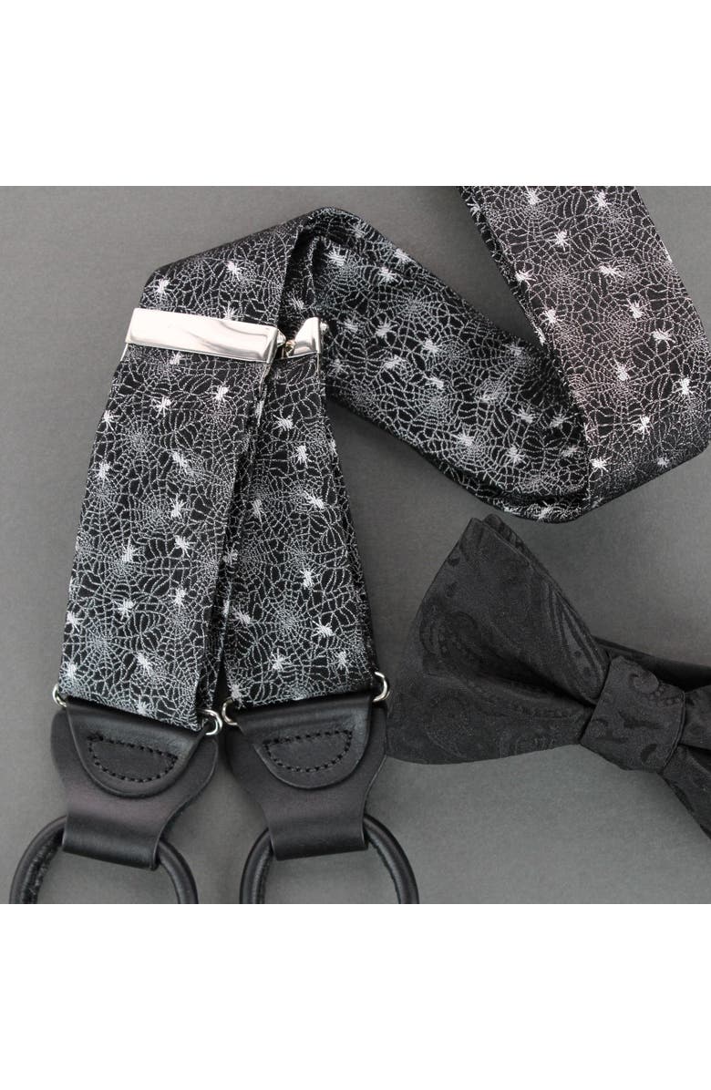 Trafalgar Venom Spider Web Motif Novelty Silk Button End Suspenders, Alternate, color, Black