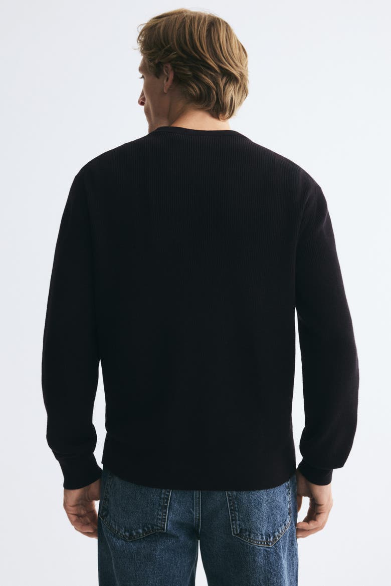 Regular-Fit Rib-Knit Cotton Sweater, Alternate, color, Black