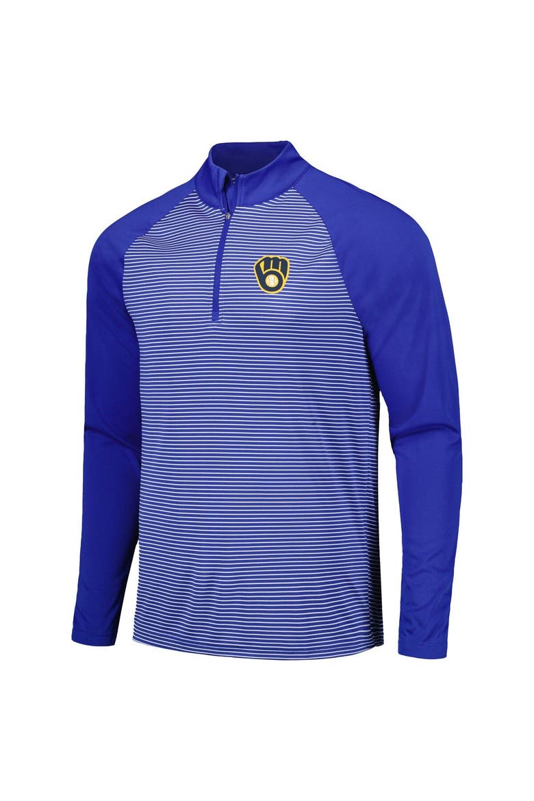 Men's Levelwear Royal Milwaukee Brewers Charter Striped Raglan Quarter-Zip Top, Alternate, color, Royal