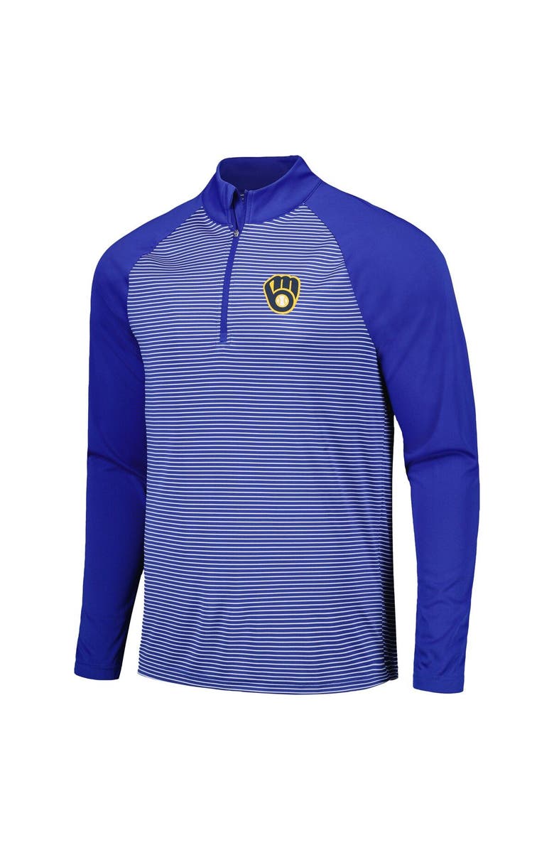 LEVELWEAR Men's Levelwear Royal Milwaukee Brewers Charter Striped Raglan Quarter-Zip Top, Alternate, color, Royal