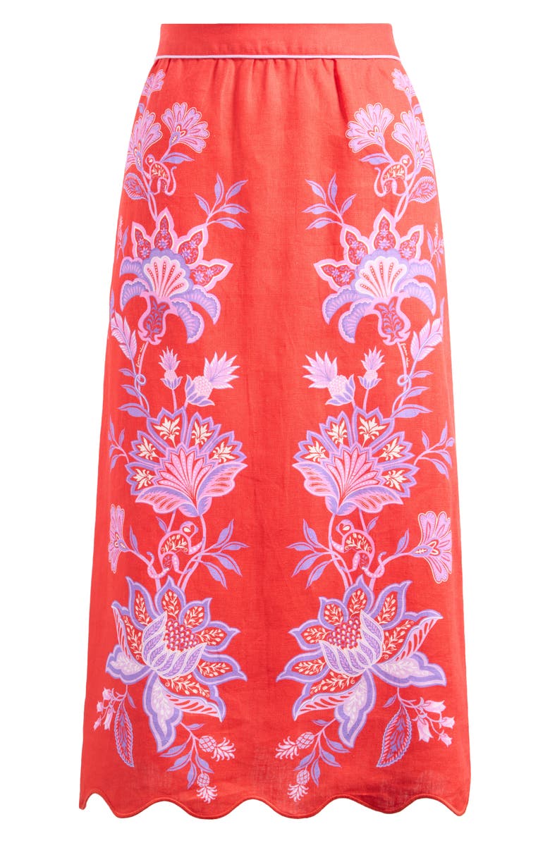 FARM Rio Porcelain Garden Floral Linen Maxi Skirt, Alternate, color, Red