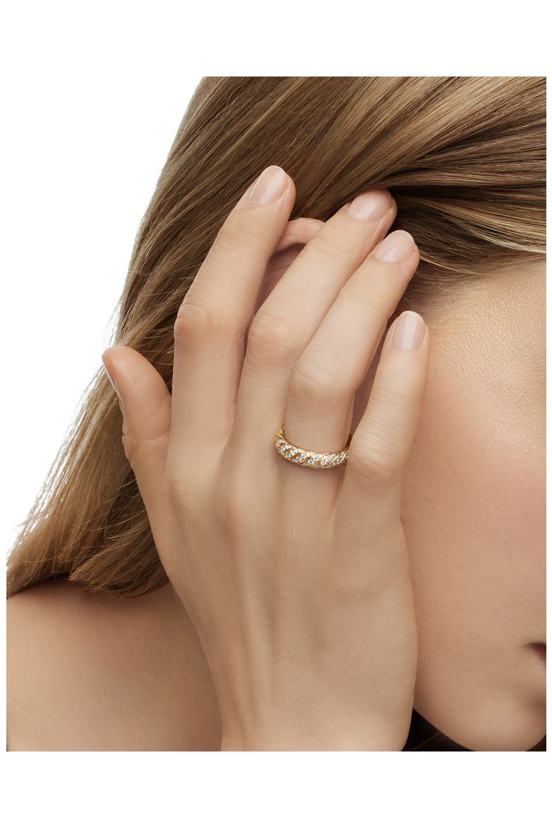 Sculpted Cable Pavé Diamond Band Ring, Alternate, color, 18K YELLOW GOLD/ DIAMOND
