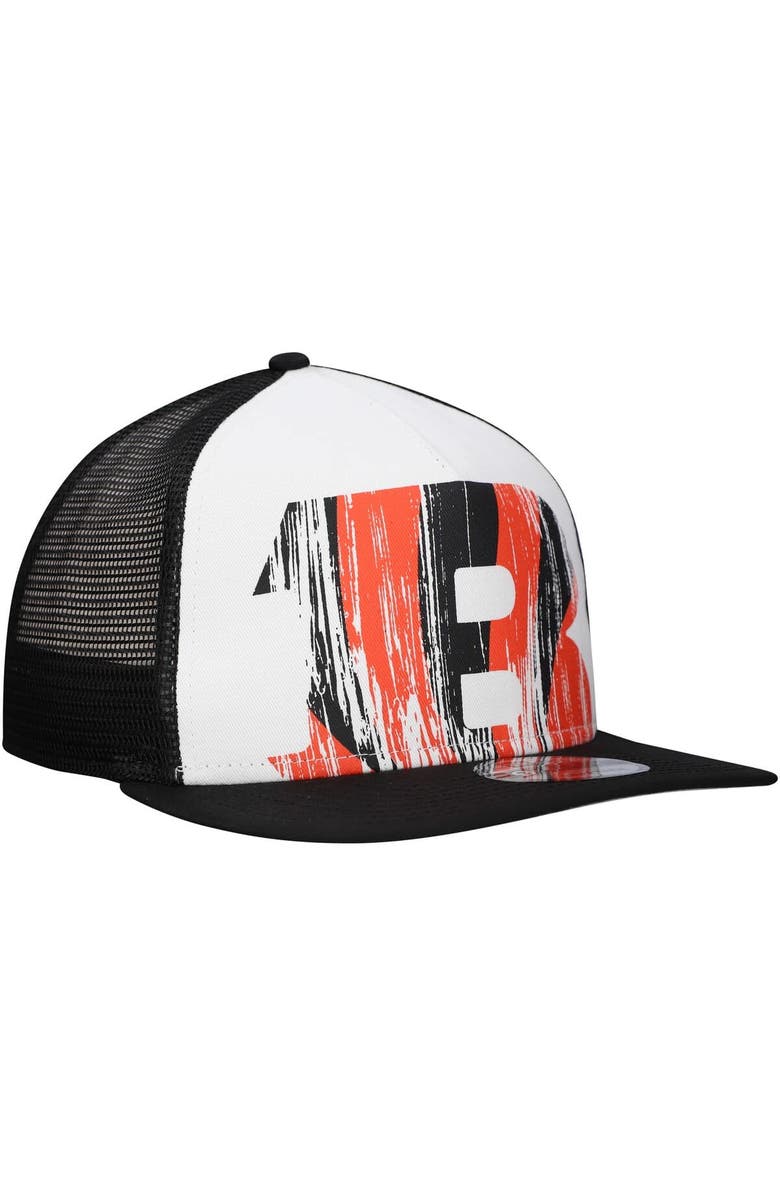New Era Men's New Era White/Black Cincinnati Bengals Distressed 9FIFTY A-Frame Snapback Hat, Alternate, color, White