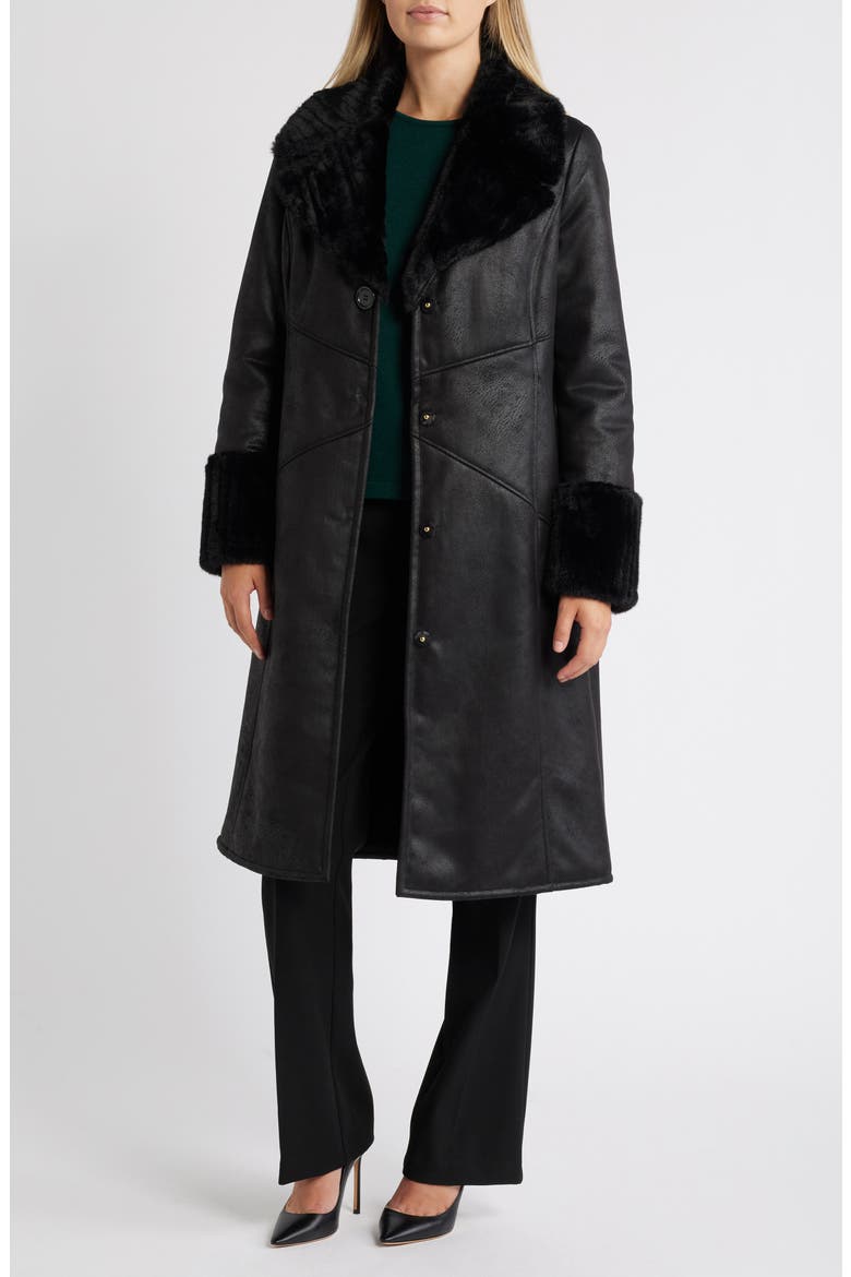Faux Shearling Coat, Alternate, color, BLACK