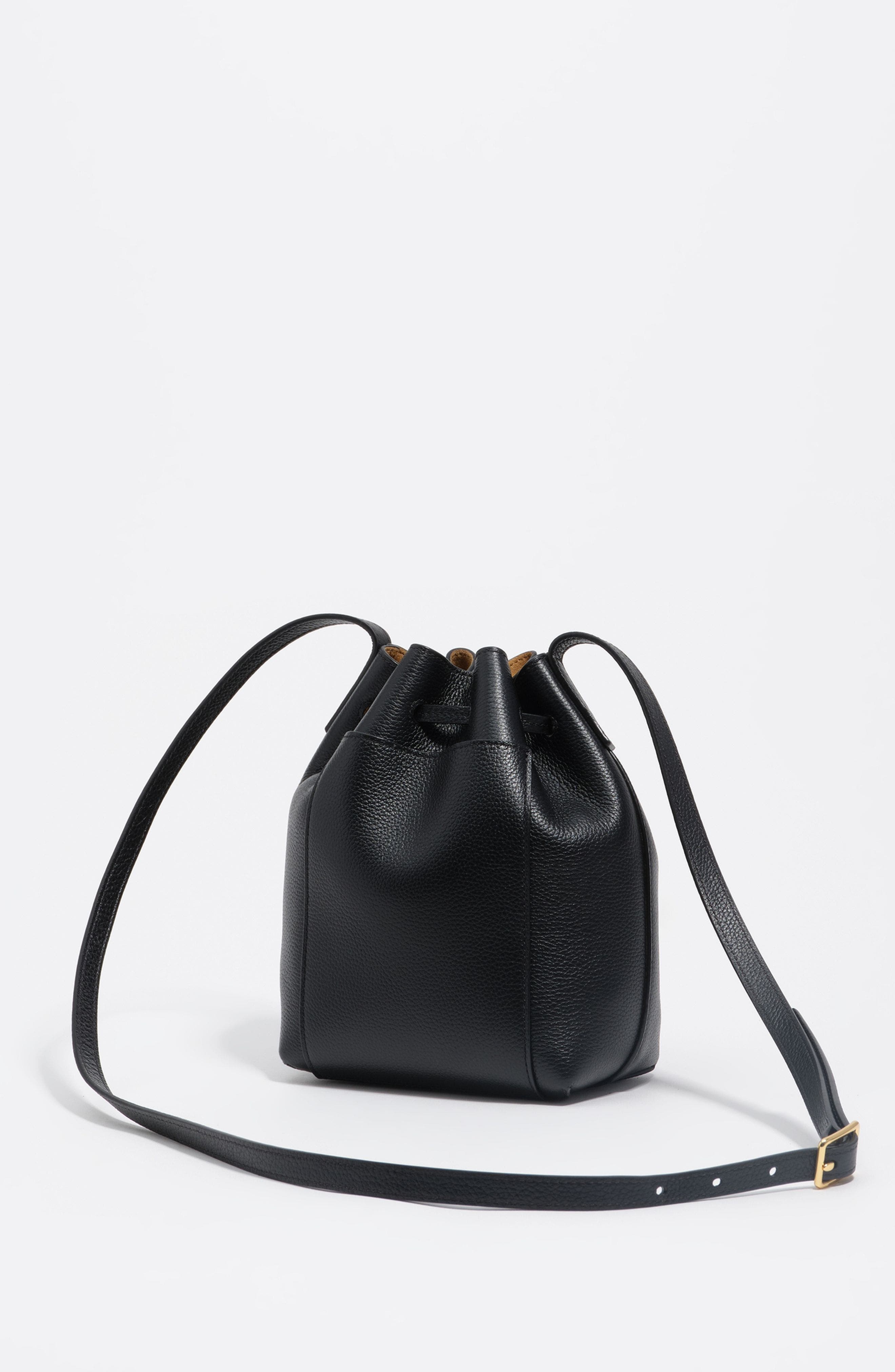 Bimba y Lola Leather Bucket Bag, Alternate, color, Black