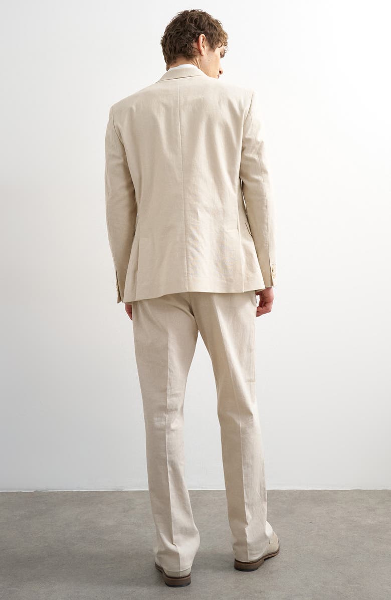 Topman Linen Blend Straight Leg Pants, Alternate, color, Stone